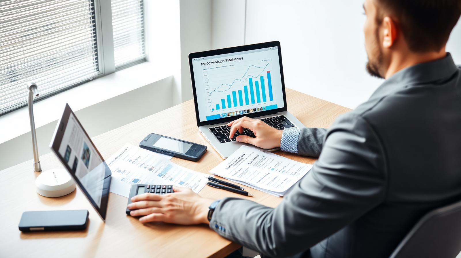 Real estate agent calculating commission earnings per sale after brokerage splits, transaction fees, self-employment tax, and income tax in 2026